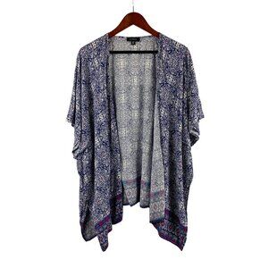 Torrid Womens Kimono Cardigan 2/3 Boho Chic Rayon Blue & White Floral Pattern